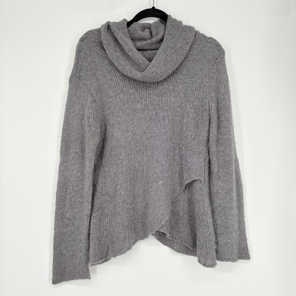 Wooden Ships S/M Cowl Neck Mohair Wool Blend Asymmetrical Sweater‎ Grey
